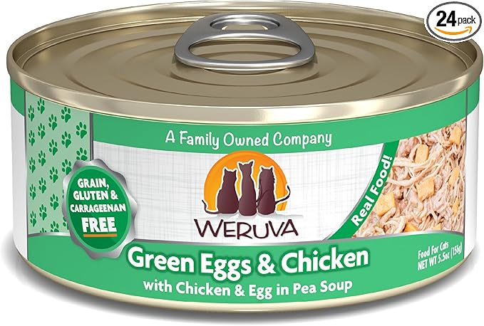 Weruva Classic Cat Food, Green Eggs & Chicken with Chicken Breast & Egg in Pea Soup, 5.5oz Can (Pack of 24)