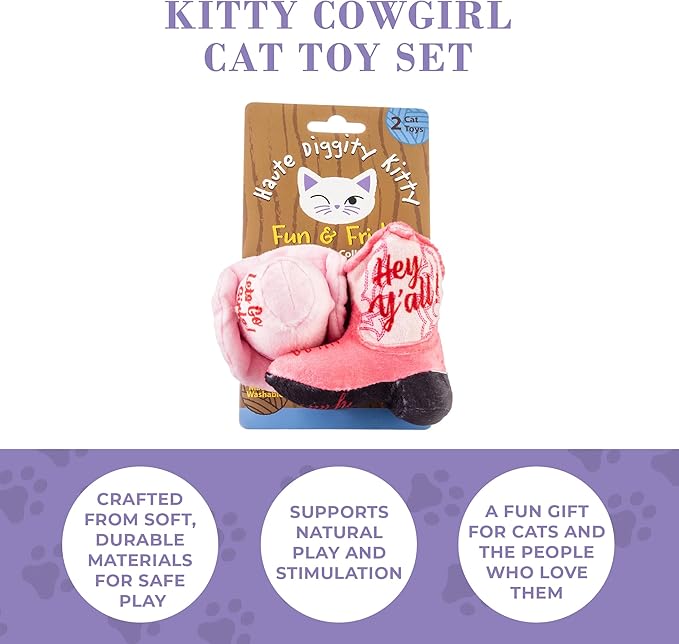 Haute Diggity Kitty Cowgirl Set, Plush Cat Toys Catnip Filled with Interactive Crackle Sound, Safe & Durable Toys for Cat & Kitten, 2 Pcs