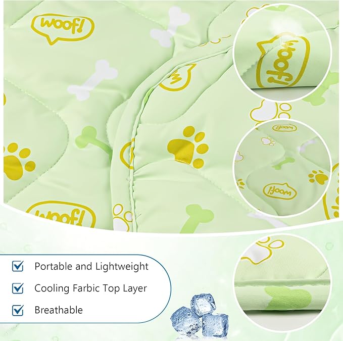 DELIFUR Pet Cooling Blanke, 23.6x35.4 in Ice Silk Cooling Mat for Dogs & Cats, Portable & Washable Pet Cooling Blanket, Easy Carry Mats for Crates, Beds, Sofas, Cars, Summer Use (Green)