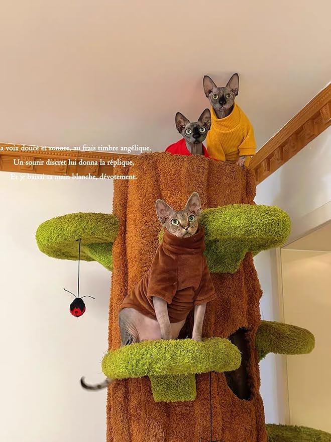 Sphynx Cat Clothes Winter Turtleneck Soft Coral Fleece Cat Clothes Thicken Warm Pajamas Coat for Hairless Cats and Small Cat Apparel with Sleeves (Brown Coffee, XL (9.3-12.7lbs)