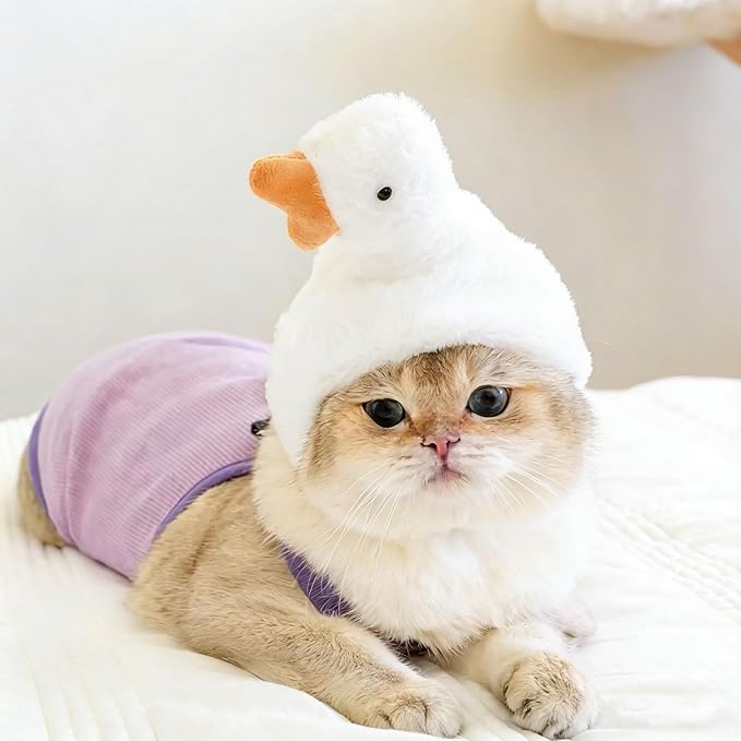 Adorable Pet Plush Headwear, Soft Small Pet Costume Warm Hat for Cat Puppy Dog, Cute Comfortable Pet Head Cover Ear Muffs for Festival Party Activity, Goose, 1 Piece