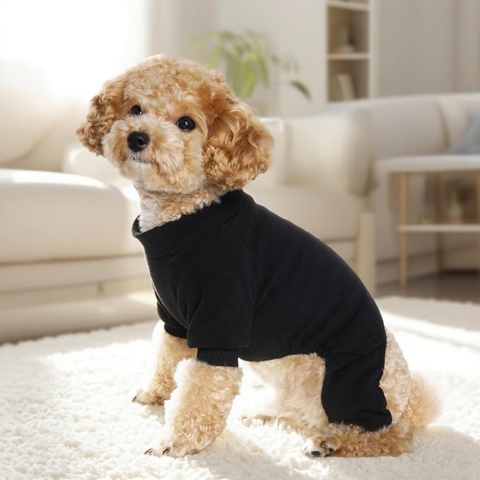 choyaxo Velvet Dog Pajamas Stretchy Pet Clothes Puppy Jumpsuit Solid Color Cat Clothes for Small Pet Dog and Cat (Black, Medium)