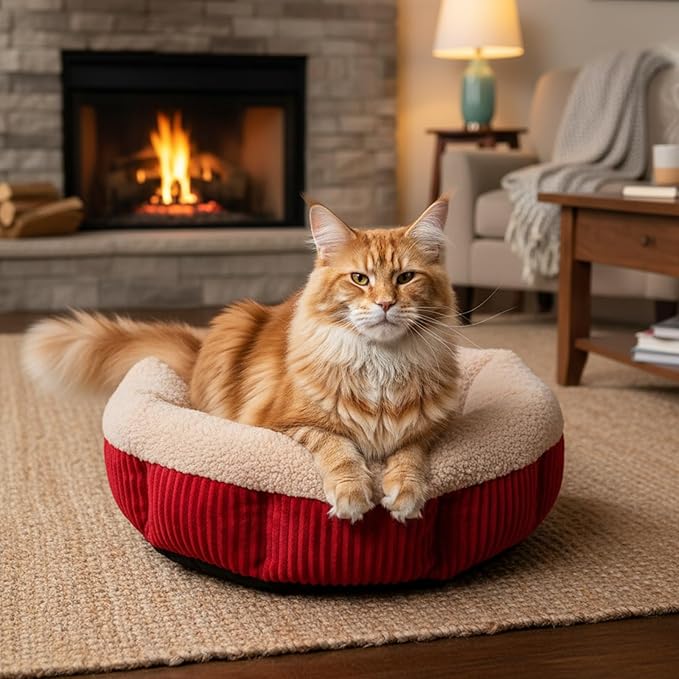 AceOrbit 4 Pack Cat Bed Bulk 20in Self Warming Pet Beds for Small Cats Dogs Washable Red Round Donut Calming Bed with Anti-Slip Bottom Pet Gift Winter for Small Medium Cats and Dogs Puppy Kitten