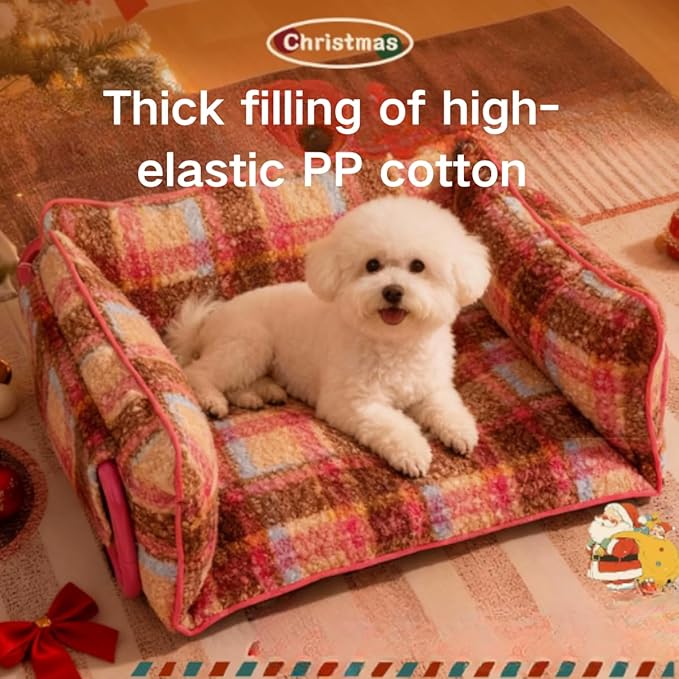 Vintage Furniture Style Sofa Pet Bed - Detachable Washable Plush Dog & Cat Couch with Metal Frame, Retro Style Pet Furniture, Soft Cozy Support for Pets (S)