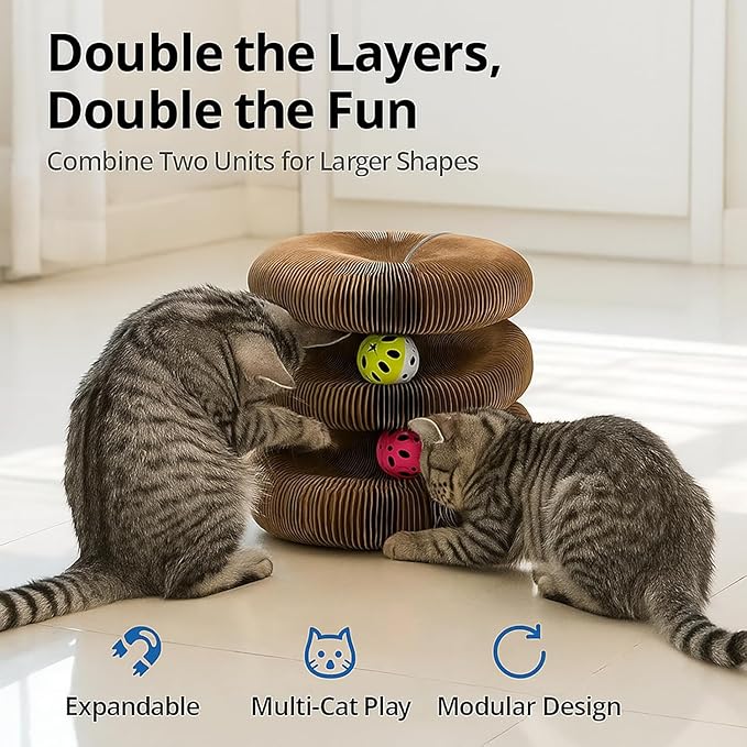 Interactive Cat Toy, Kitty Curls Cat Scratcher, Twisty Paws Cat Scratching Post, Kitty Kurls Magic Organ Cat Scratch Pad with Ball Toy for Indoor Cats, Kitty kurlz Modern Cat Scratching Board