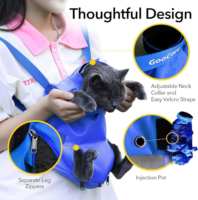 Pet Grooming Bag for Nail Trimming & Anti-Scratching – Restraint Cat/Dog for Claw Care, Medical Exams, 17" L x 10" W, Fits 8-12 lbs (Blue, Medium)