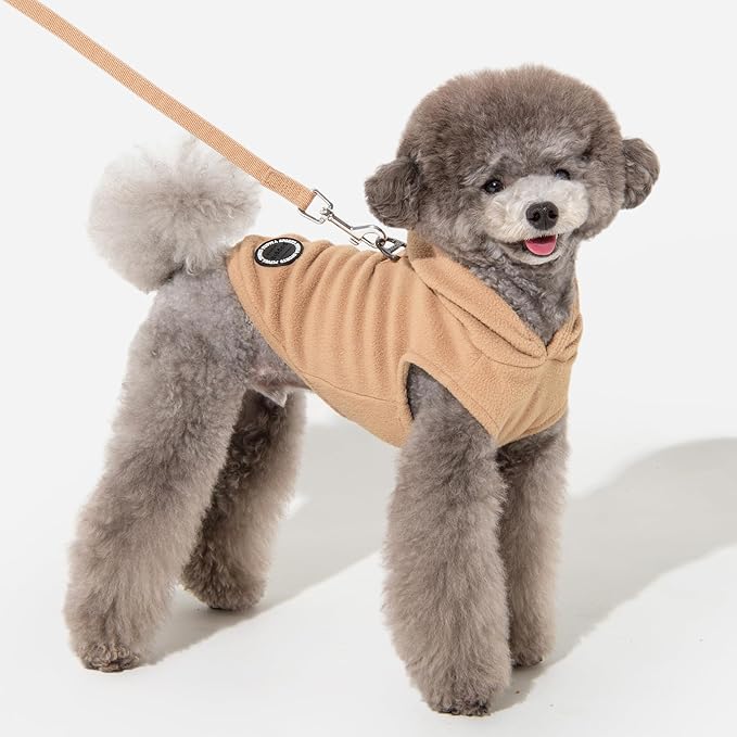 Puppia Zuko Warm Winter Hooded Polar Fleece Shirts with Integrated Harness for Small and Medium Dogs, Beige, X-Large