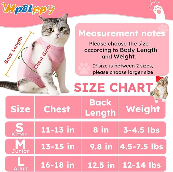 Hpetppy Cat Recovery Suit, Breathable Cat Surgery Recovery Suit Female, Cat Onesie for Cats After Surgery Spay Surgical Abdominal Wound Skin Diseases Cone of Shame Alternative (Pink,S)
