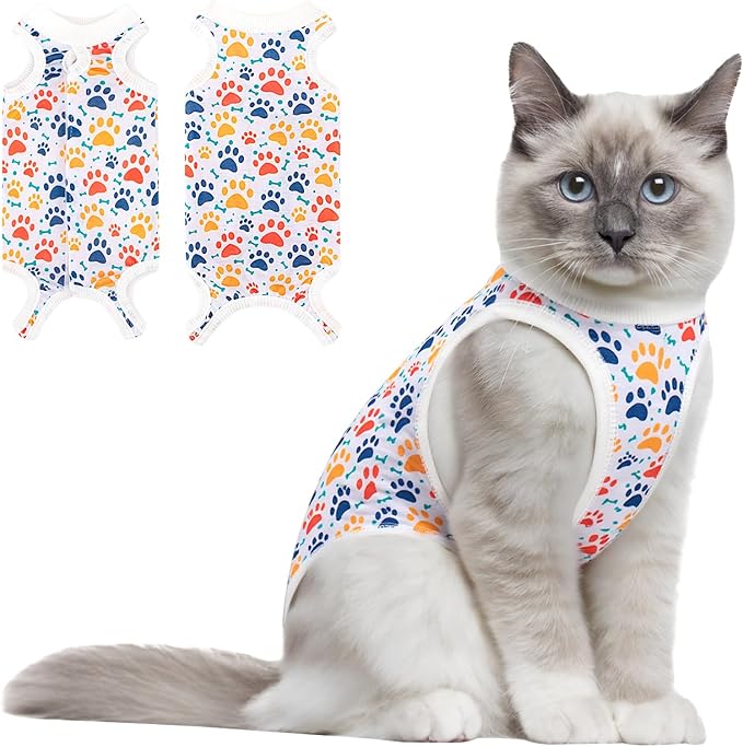 Coppthinktu Cat Recovery Suit Female Cats Onesie for Cats, Breathable Cat Surgery Suit for Surgical Abdominal Wounds Skin Diseases, Cute Kitten Spay Recovery Suit E-Collar Alternative Anti Licking
