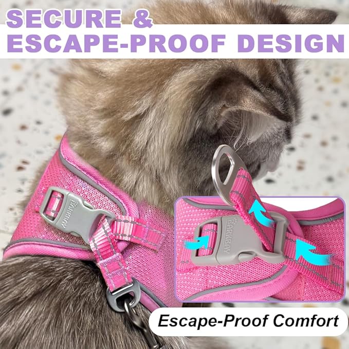 Cat Harness and Leash Set,Escape Proof Kitten Harness,Step in Adjustable Soft Lightweight,Easy Control,Reflective Strips Comfortable for Walking Travel(Pink,XS)