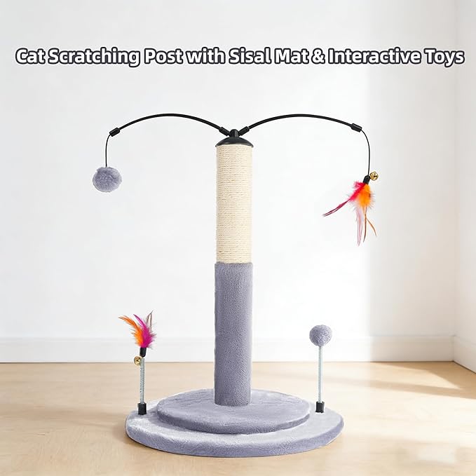 YUNIQUE Cactus Cat Scratching Post with Sisal Rope, Small Cat Tree with Dangling Balls & Feather for Kittens (Green, 22.8'')