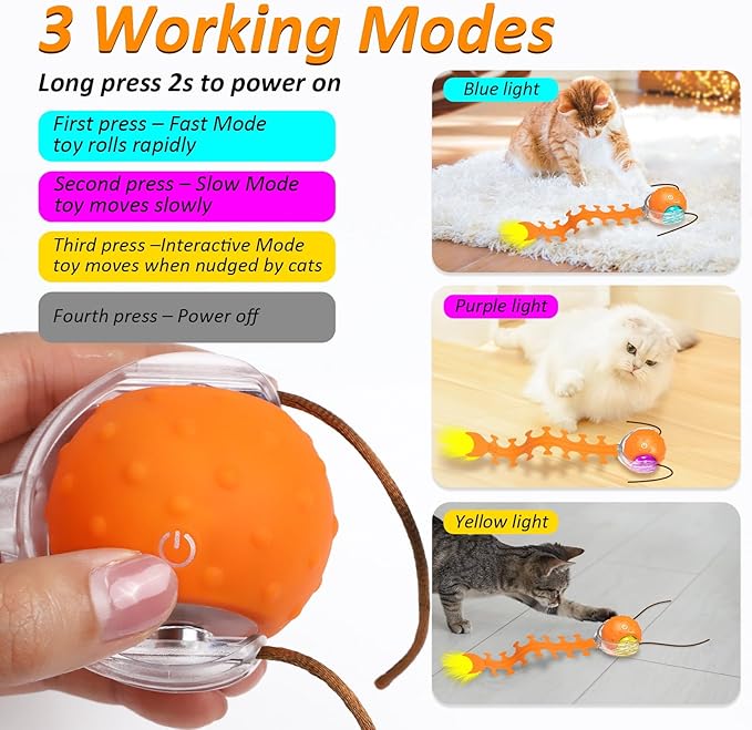 Waaiio Interactive Cat Toy with Centipede Tail,Fast Rolling Ball, Rechargeable Toys for Bored Indoor Adult Cats, Touch Activated/Rechargeable/Bird Chirping Squeaky