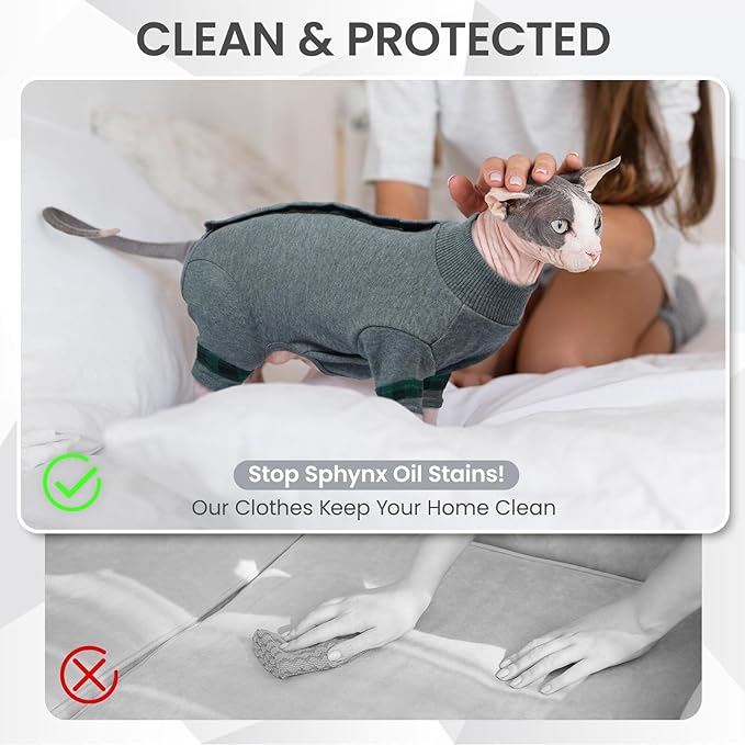 Sphynx Hairless Cats Sweater Shirt Kitten Soft Pullover Cute Cat Pajamas Jumpsuit Cotton Apparel Pet Winter Turtleneck for Cats LightGrey XS