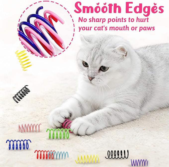 60 Pack Cat Spring Toys, 12 Vibrant Colors Interactive Cat Toys for Indoor Cats and Kittens, Colorful Plastic Springs for Cats - Durable Spiral Cat Toy for Batting, Biting, and Chasing