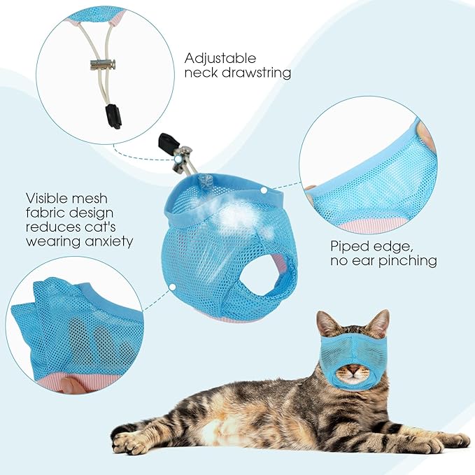 2 Pieces Soft Cat Muzzles for Grooming, Brearhable Mesh Cat Muzzle Anti Biting Chewing Anti Bite, Anti Meow, Nail Trimming & Bathing - Adjustable Pet Grooming Muzzle