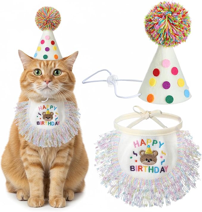 Tyqour Cat Birthday Hat Birthday Hats for Stuffed Animals Dog Party Hat Birthday Party Decorations Set for Small Medium Cats & Dogs
