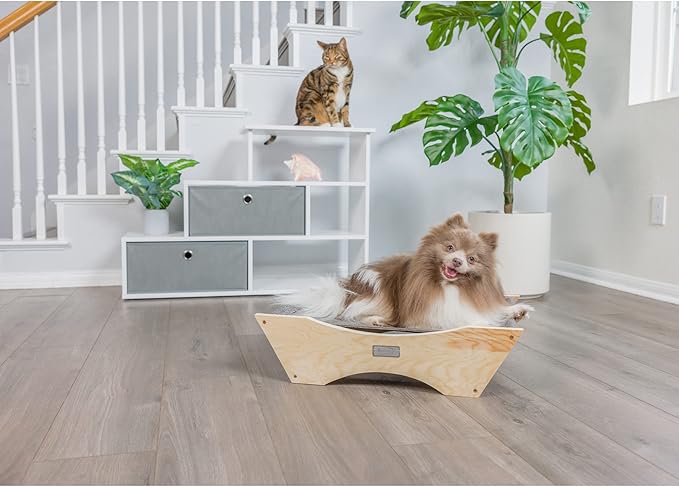 Armarkat Elevated Cozy Pet Hammock for Cats Scratch Resting Sleepy Bed, Natural Beige and Gray, 23.2" L x 5.9" W x 17.3" Th