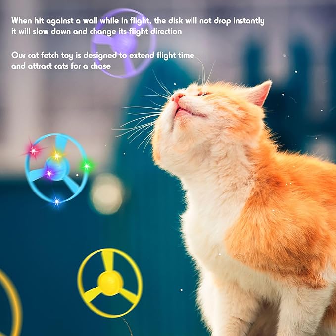 Arrowbash 45 Pcs Cat Fetch Toy with Colorful Flying Propellers Set Cat Interactive Toys Playing Tracking Propeller Toy for Indoor Outdoor Kitten Training Chasing Training Hunting, Dinosaur Style