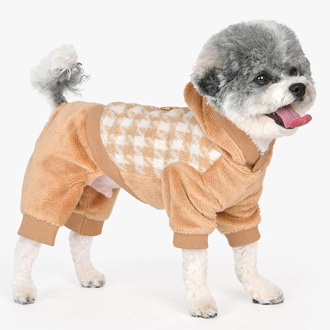 Puppia Cagnie Winter Jumpsuit Warm Cozy Fashionable for Small Dogs, Beige, X-Large