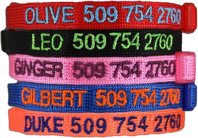 GoTags Cat Collars Embroidered with Pet Name and Phone Number, Personalized Cat Collar with Breakaway Safety Release Buckle and Bell, Adjustable Nylon ID Collar for Cat or Kitten