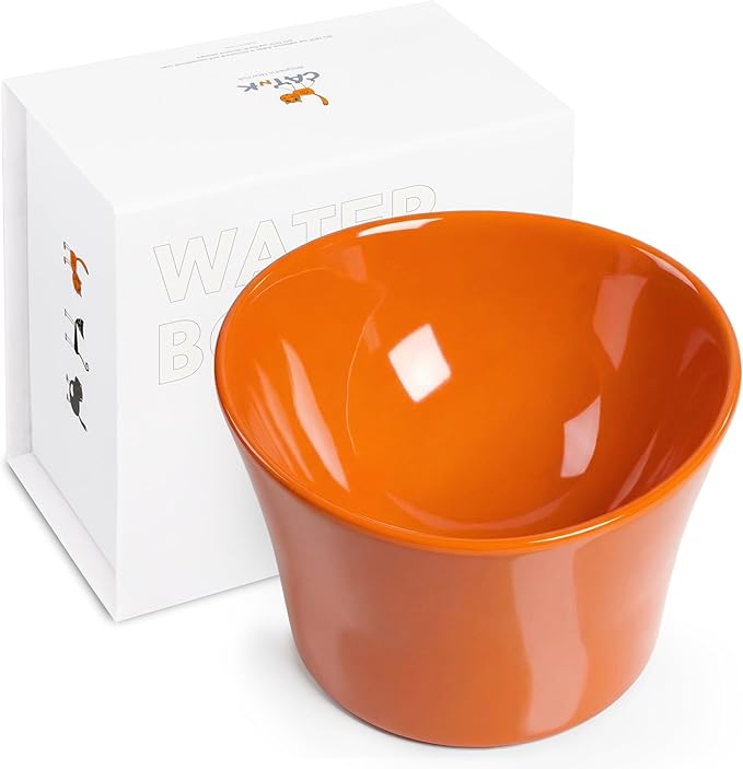 Elevated Cat Bowls for Water – Raised Bowl for Indoor Cats – Whisker & Neck Fatigue Shallow Cat Dishes – Vet-Recommended Height, Modern Pedestal Design – Non-Slip & Dishwasher-Safe – 8 oz Orange
