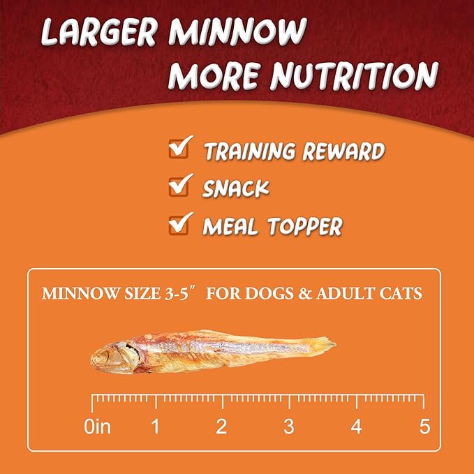 Freeze Dried Minnows for Dogs & Cats, Single Ingredient Human Grade Fish Treats, Wild Caught High Protein Training Rewards (2.1 Ounce)