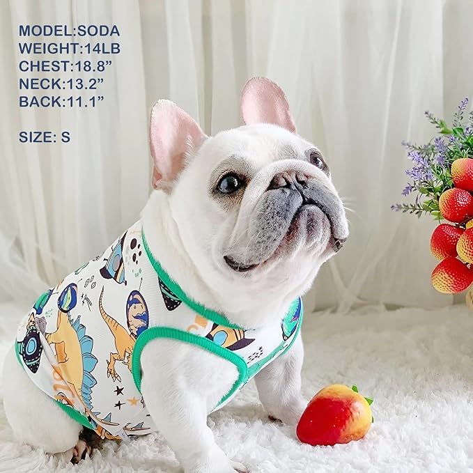 French Bulldog Clothes Dog Sweatshirts for Small Medium Dogs,Frenchie Clothes Shirts for Dogs,Soft Medium Dog Cooling Vest Costume Tshirts All Seasons, Planet Dinosaur,2XL