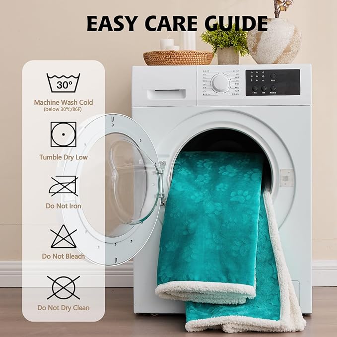 Qeils Pet Blankets for Cats - Waterproof Cat Blanket Washable - Sherpa Fleece Puppy Blanket, Soft Plush Reversible Throw Protector for Bed Couch Car Sofa, 25"X30", Teal