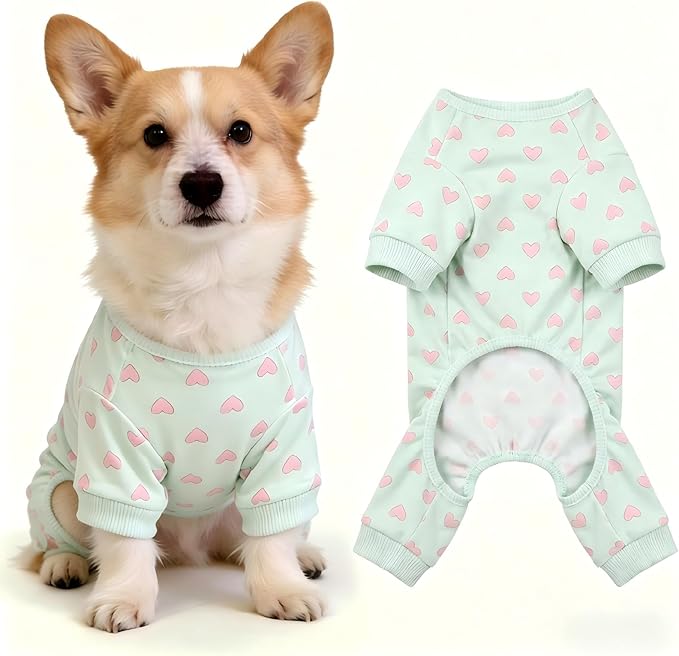 Dog Pajamas Polyester Dog Pajama Cozy Dog Pjs Soft Dog Onesie Pajamas for Dogs Stretchy Dog Pajamas Dog Clothes with Heart Pattern, XXX-Large