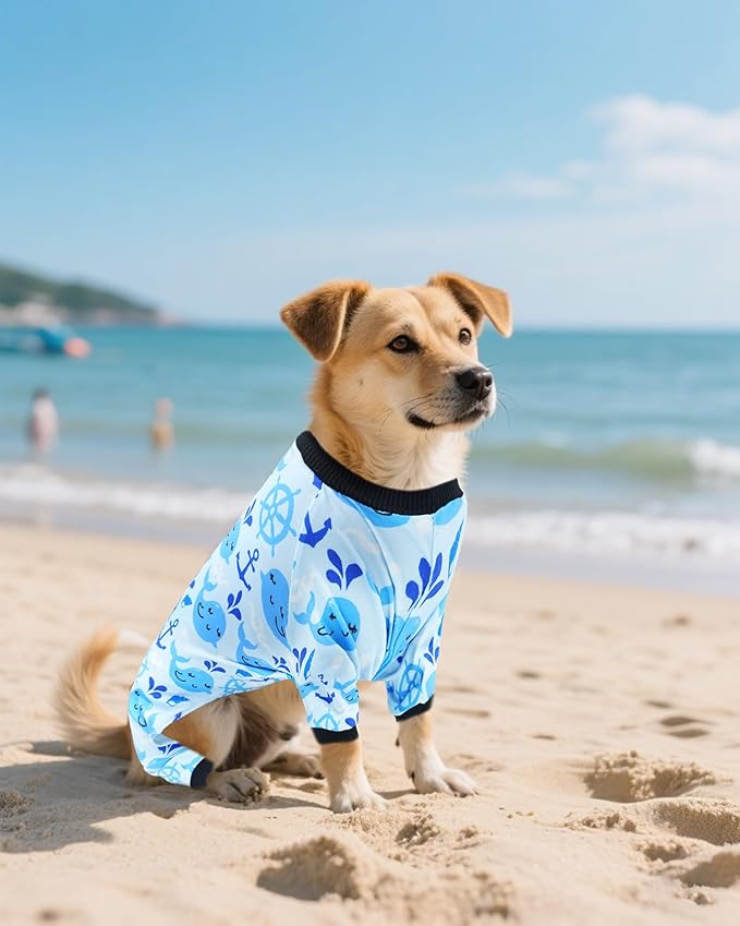 PET SHOW 4 Pack Dog Pajamas for Small Medium Dogs Girl Boy Watermelon Soft Stretchy PJs Whale Ice Cream Jumpsuit Dog Floral Onesies Outfits with Sleeve Pets Breathable Summer Clothes Costume XL
