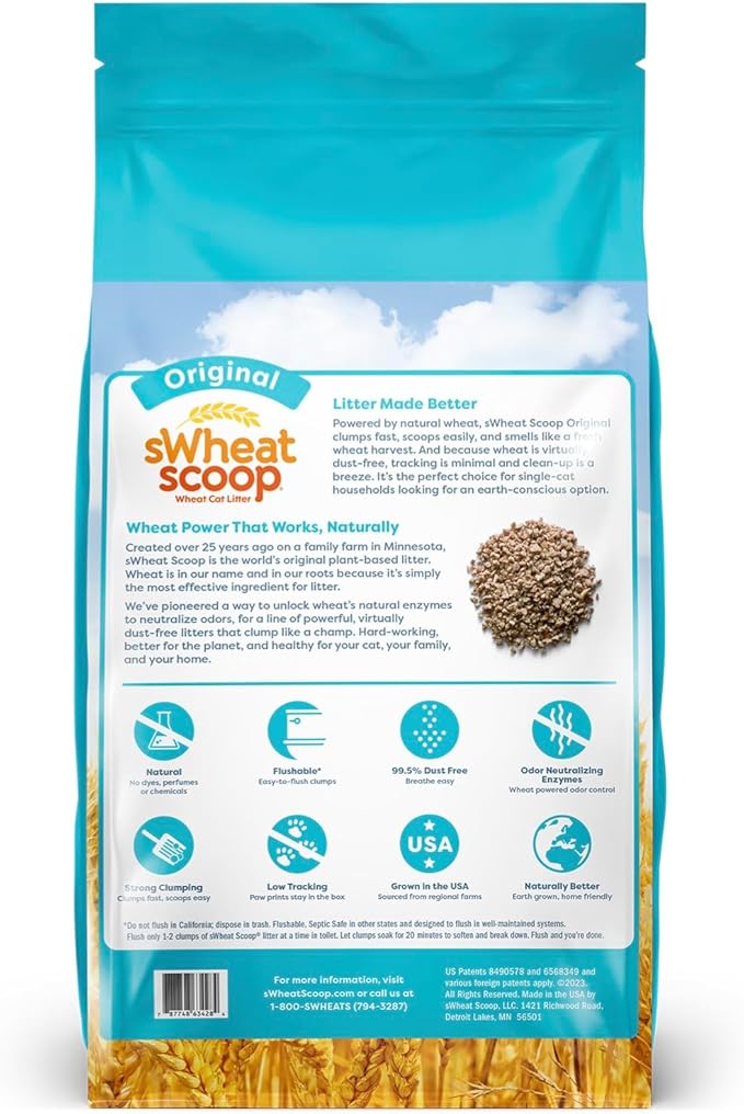 sWheat Scoop Natural Wheat Cat Litter, Original, Fast Clumping with Odor Neutralizing Enzymes, 28 Pound Bag
