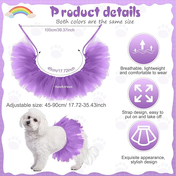 Dog Tutu Tulle Tutu for Dogs Small Large Medium Puppy Dress Ballerina Costume Skirt for Holiday Puppy Cats Bunny Pet Outfit Birthday Wedding Party Photo Prop Supplies(Purple)