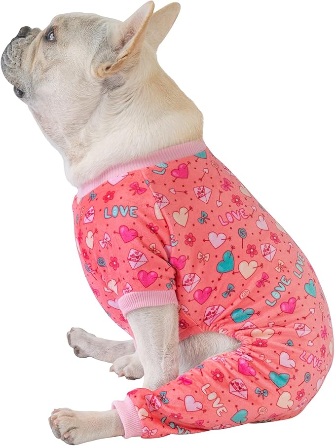 CuteBone Dog Valentine's Day Pajamas Puppy Onesies Small Dogs Soft Pjs Coat Cat Apparel Comfy Pet Clothes Outfit Doggie Bodysuit P216S