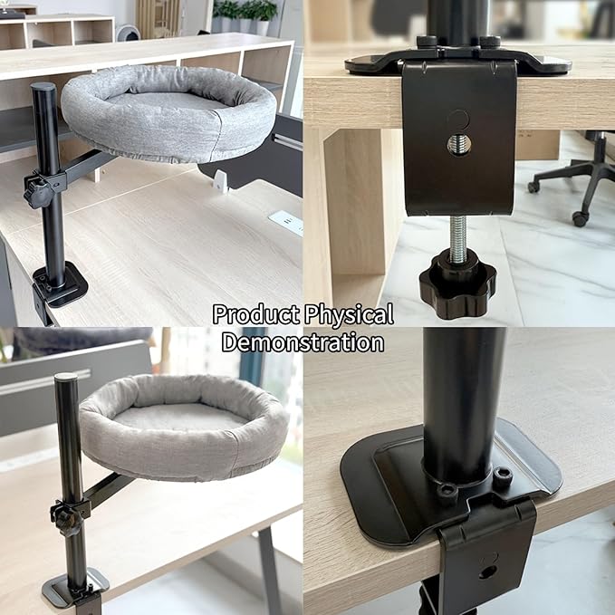 Cat Desk Bed, 360° Rotating & Height Adjustable Cat Hammock, Metal Bracket Supports to 40 lbs, Removable&Washable, Kitten Bed for Desk