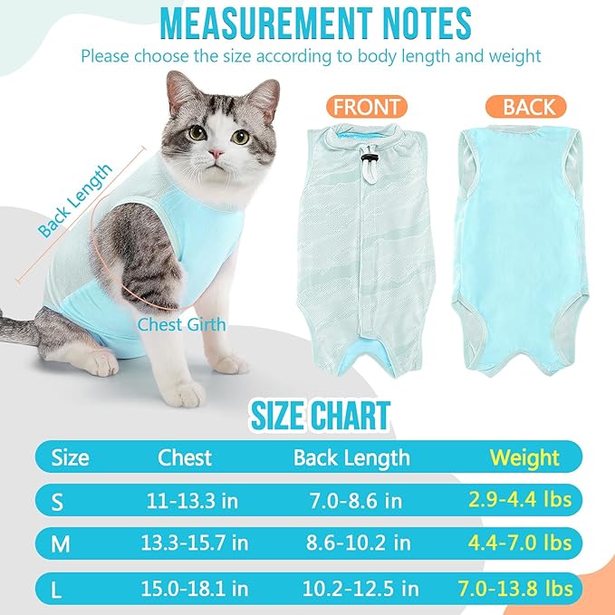 SlowTon Cat Recovery Suit - Onesie After Surgery for Female Male Kittens, Clothes Surgical Spay Suit for Abdominal Wounds, E-Collar Alternative Bodysuit Anti-Licking (Light Blue, S)