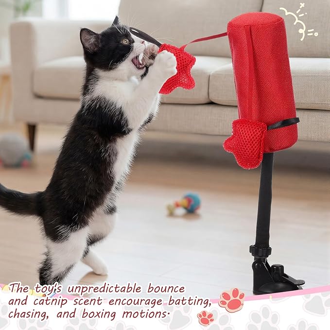 1 Pcs Cat Punching Bag with Boxing Gloves Filled with Catnip Punching Bag Play Gym Action Indoor Kitten Exercise and Fun Activity