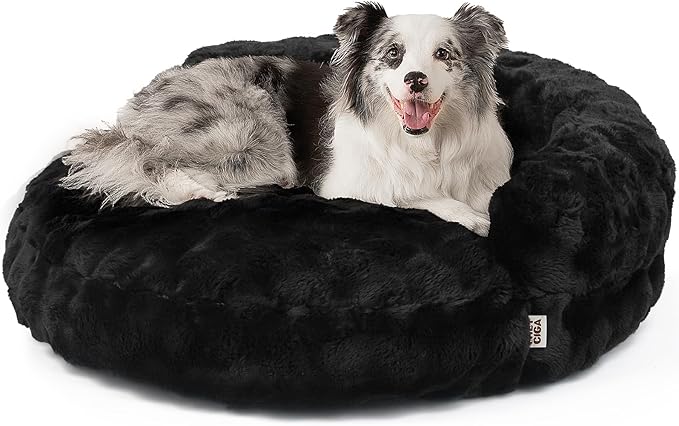 EHEYCIGA Soft Dog Couch Bed for Large Dog, Fluffy Medium Dog Bed with Removable Washable Cover, Bolster Pet Sofa, Waterproof and Non-Slip, 36" x 36"x 9", Black