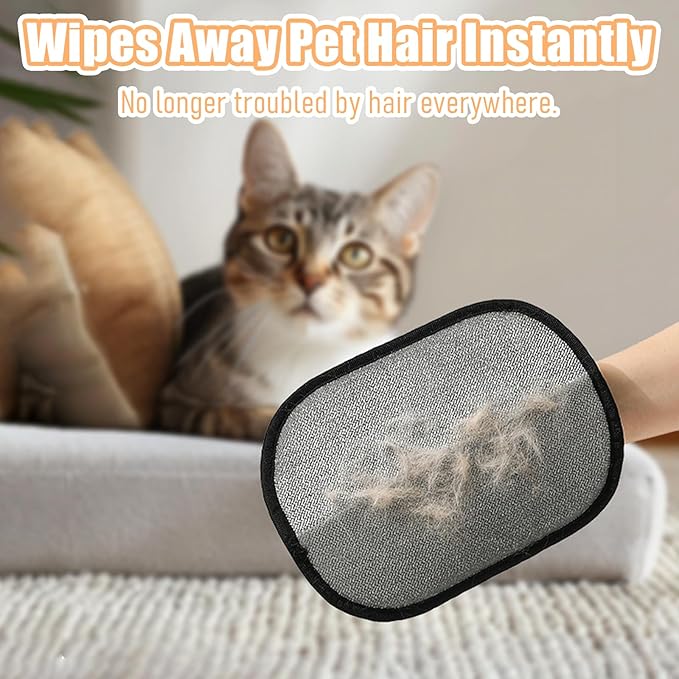 Bestac Pet Hair Remover Glove - 6.9×9.1 Inch, Velvet & Breathable Mesh Efficient Hair Removal & Gentle Massage Ideal for Cats/Dogs Sofa/Carpet/Home Cleaning (Black)