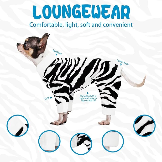 Adorable Zebra Print Dog Pajamas – Lightweight, Cozy Four-Legged Outfit for Small to Large Dogs and Cats, Soft and Snuggly Pet Wear for Everyday Comfort and Cuteness.Black XS