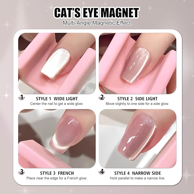 5D Nail Magnet Tool for Cat Eye Gel Polish - Strong Magnet, Non-Slip Finger Stand, Beginner Friendly Manicure Tool for DIY Home & Salon Use (NAT281-Pink)