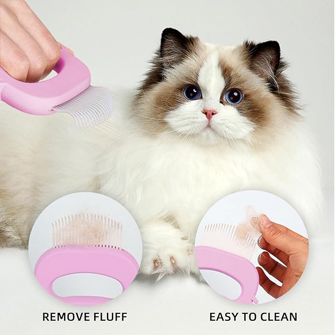 Pink Cat Comb Cute Cat-shape Pet Hair Removal Massaging Shell Comb Soft Deshedding Brush Grooming and Shedding Matted Fur Remover Dematting tool for Long and Short Hair Cat Dog Puppy Bunny