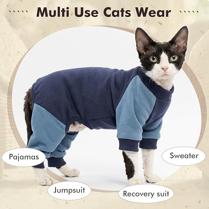 DENTRUN Cat Recovery Suit with Legs - Shedding Control & Anti-Licking Onesie, Stretchy Surgical Recovery Suit Cute Cat Clothes Indoor Soft Material for Comfort and Warmth for Pets