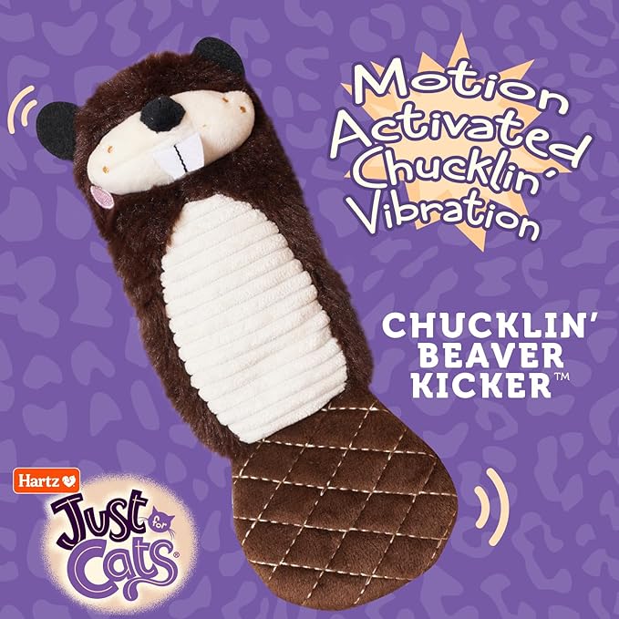 Hartz NEW Just for Cats The Chucklin' Beaver Kicker, Motion Activated Kicker Cat Toy with Silver Vine & Catnip