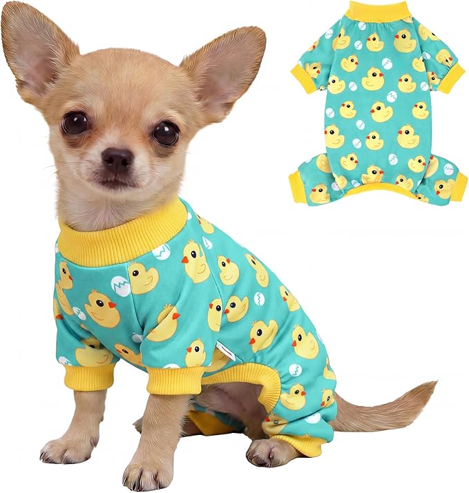 XPUDAC Dog Pajamas Soft Stretchy Duck Dog Clothes for Small Medium Dogs Pet Jumpsuit Cat Apparel-XS