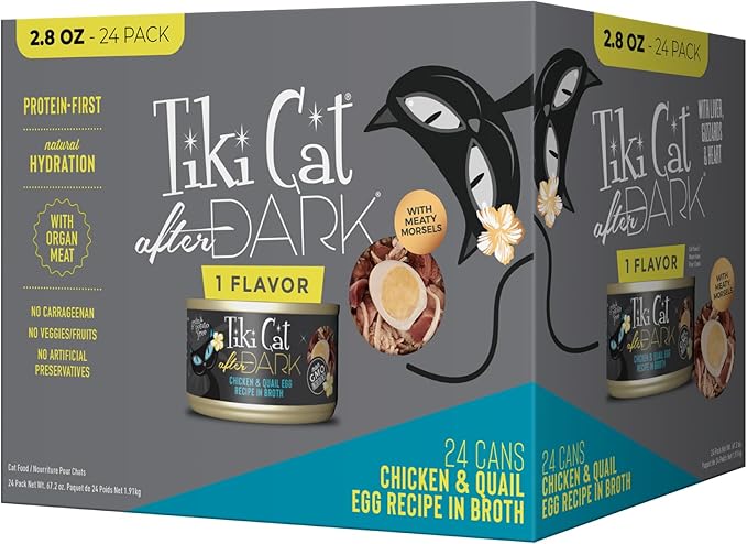 Tiki Cat After Dark, Chicken & Quail Egg in Broth, High-Protein and 100% Non-GMO Ingredients, Wet Cat Food for Adult Cats, 2.8 oz. Cans (Pack of 24)