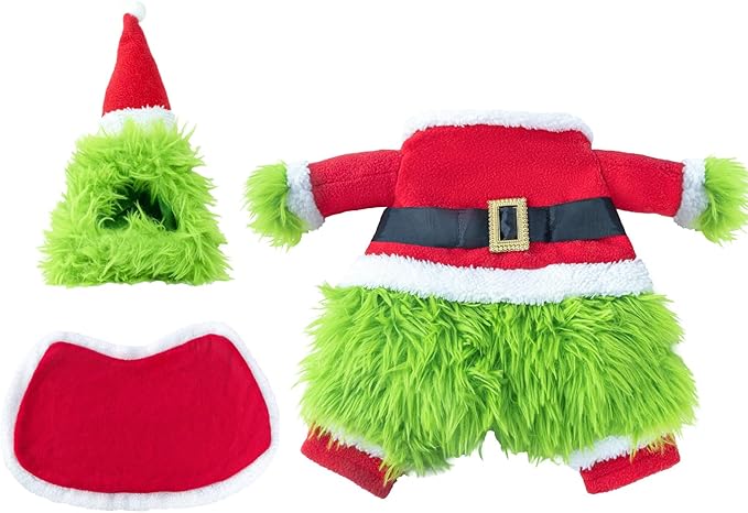 NACOCO Dog Christmas Furry Costume - Xmas Halloween Dog Cosplay Clothes with Cape Hat Green Monster Funny Uniform Santa Outfits Party Favors Apparel Warm Winter (Green, XS