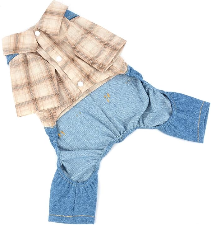 Shirt with Bib Pants for Dogs Plaid Tank Tops Tshirt Outfits for Small Male Dogs Puppies Chihuahua Overalls for Cats Apparel for Kittens Summer Adorable Pets Clothes Short Sleeves Khaki XL