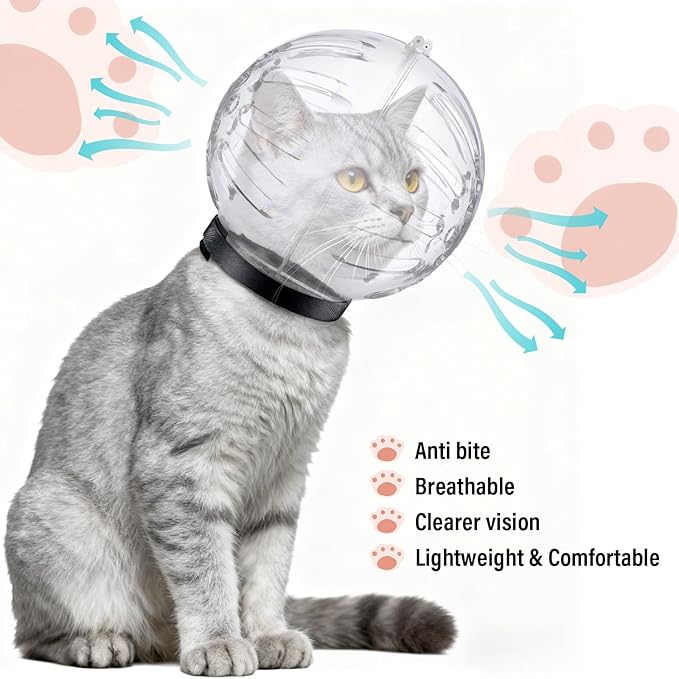 Cat Muzzle for Grooming Adjustable Hood with Paw Covers, Breathable Cats Helmet Anti Bite Muzzles Anti Scratch Boots Silicone Kitten Bubble Muzzle and Paw Protector for Pet Bathing Cat Claw Care