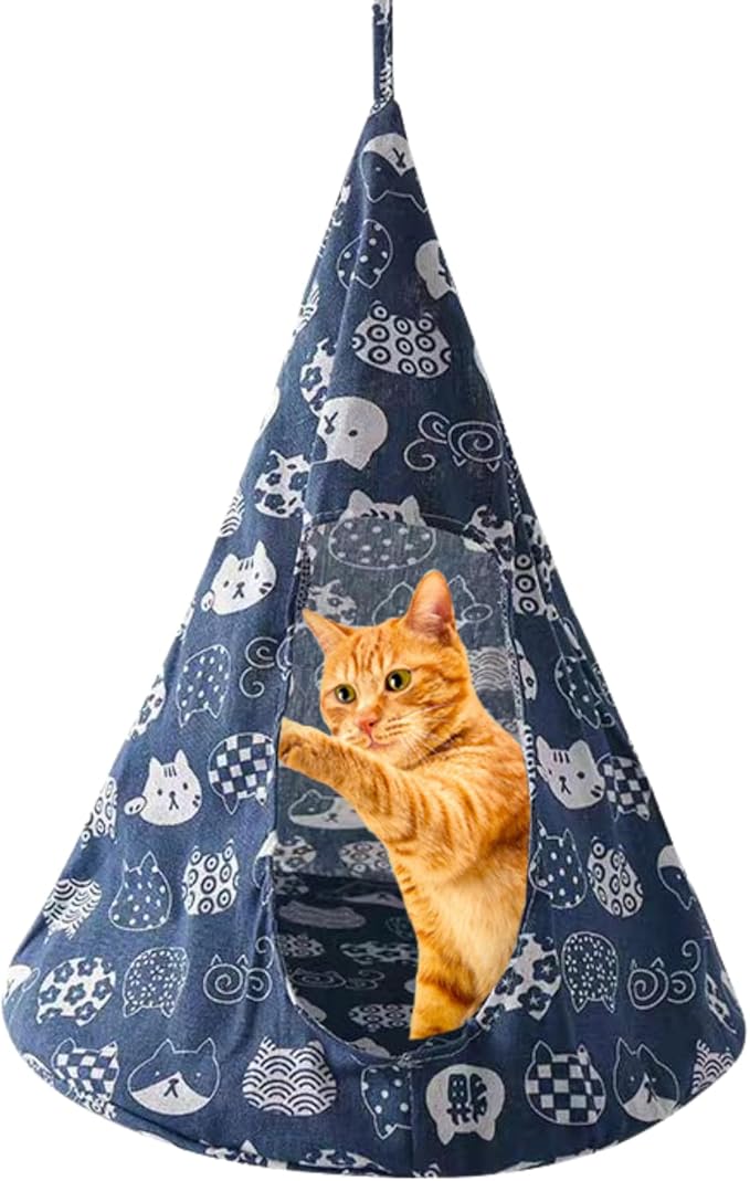 Breathable Cat Hammock Bed Comfortable Hanging Pet Hammock Bed Swing for Cats Small Dogs Rabbits (Navy,Small)