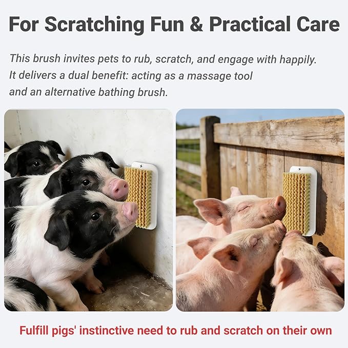 2 Pcs Pet Enrichment Toy, Pet Grooming Brush & Scratch Toy 2-in-1 for Mini Pig,Cats, Dogs - Includes Mounting Screws for Easy Install